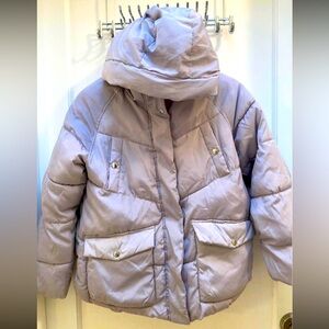 Zara Girls Fleece Lined Silver Puffa Parka Jacket